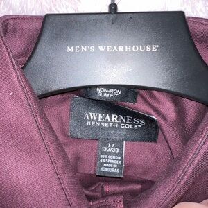 Kenneth Cole Men's Burgundy Dress Shirt size 17 short sleeve